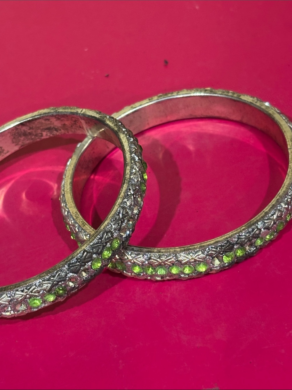 Green Crystal Silver-Tone Bangle Bracelet Set - Picture 2 of 3